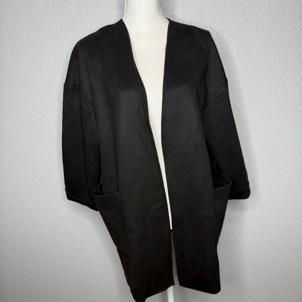 Zara Women's Small  Black Long sleeve Pockets open Front Overcoat Blazer‎ -cp
